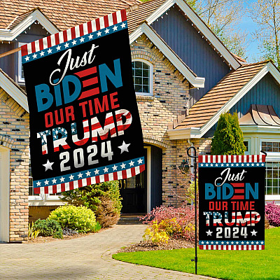 Alternative view of Just Biden Our Time Trump 2024 Flag - Biden Resign Trump Supporter Garden Flag - House Flag