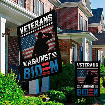 Alternative view of Veteran Against Biden Garden Flag - Biden Blood On His Hands House Flag - Impeach Joe Biden Flag