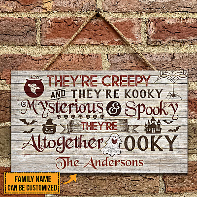 They're Creepy They're Kooky Mysterious Spooky Personalized Family Name Decorative Rectangle Wooden Door Sign