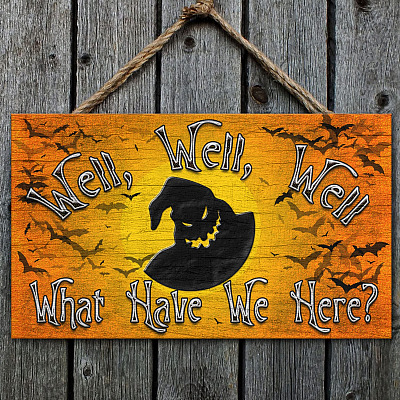Alternative view of Oogie Boogie What Have We Here Halloween Nightmare Before Christmas Wooden Door Sign - Front Porch Sign