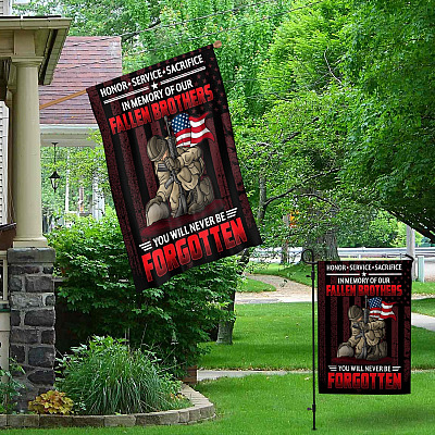 Alternative view of In Memory Of Our Fallen Brothers You Will Never Be Forgotten Outdoor Garden Flag - House Flag - Wall Flag