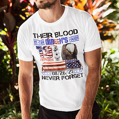 Alternative view of Their Blood Is On Biden's Hands Never Forget 08/26/21 Bright T-Shirt - Fallen Soldiers Afghanistan V-Neck Tee