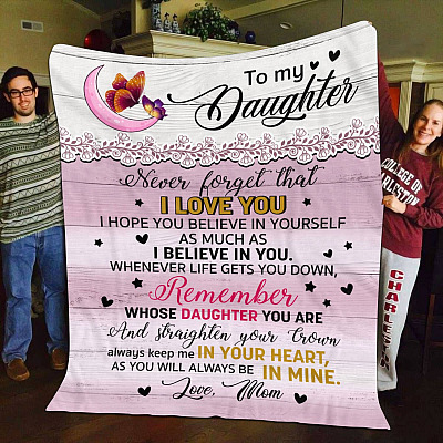 Mom to My Daughter Never Forget that I Love You Vintage Butterfly Fleece Blanket - Mink Blanket - Woven Blanket