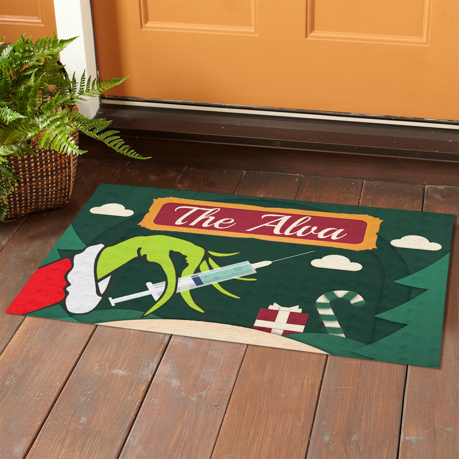 5KNG. Grinch hand sample design Doormat mockup 1