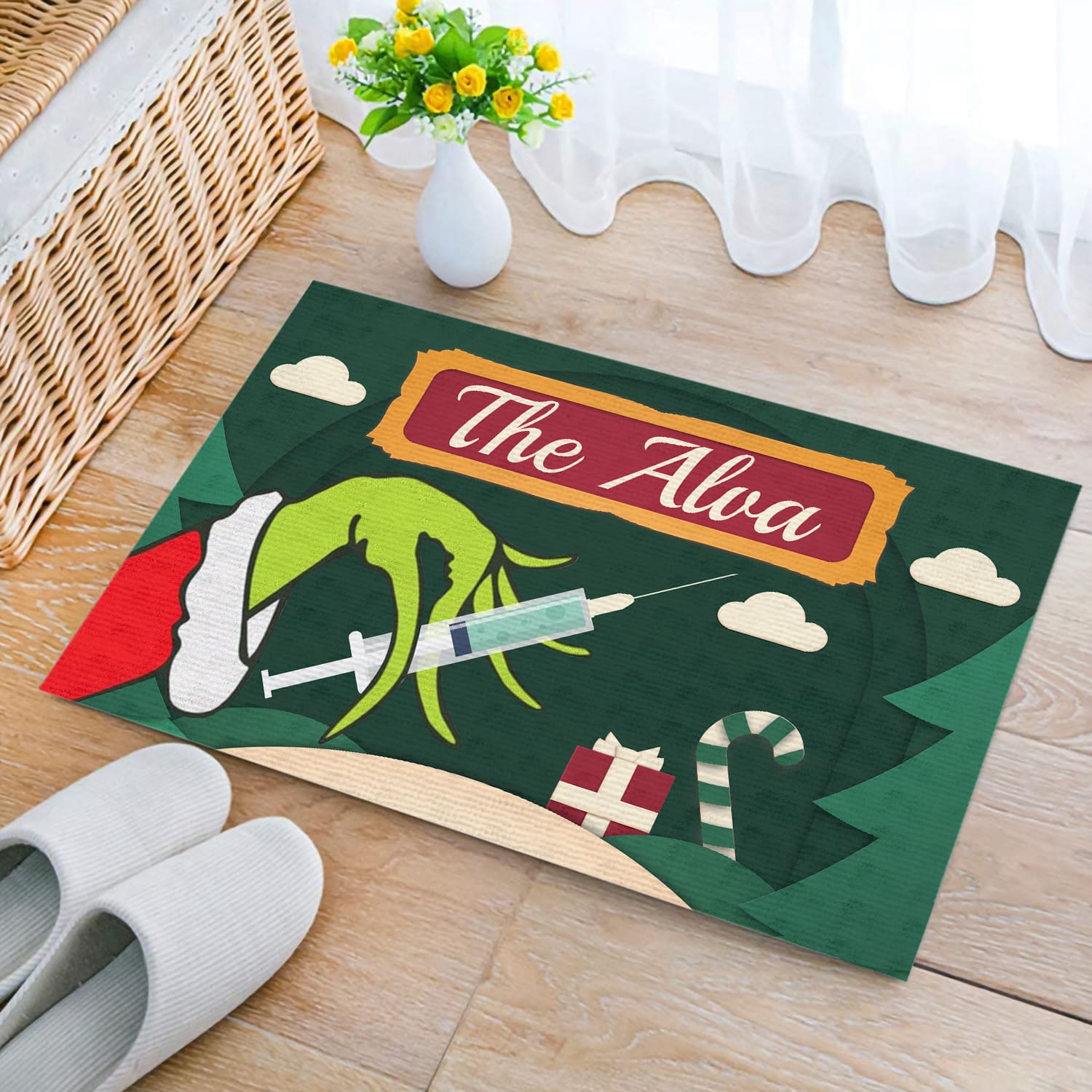 5KNG. Grinch hand sample design Doormat mockup 2