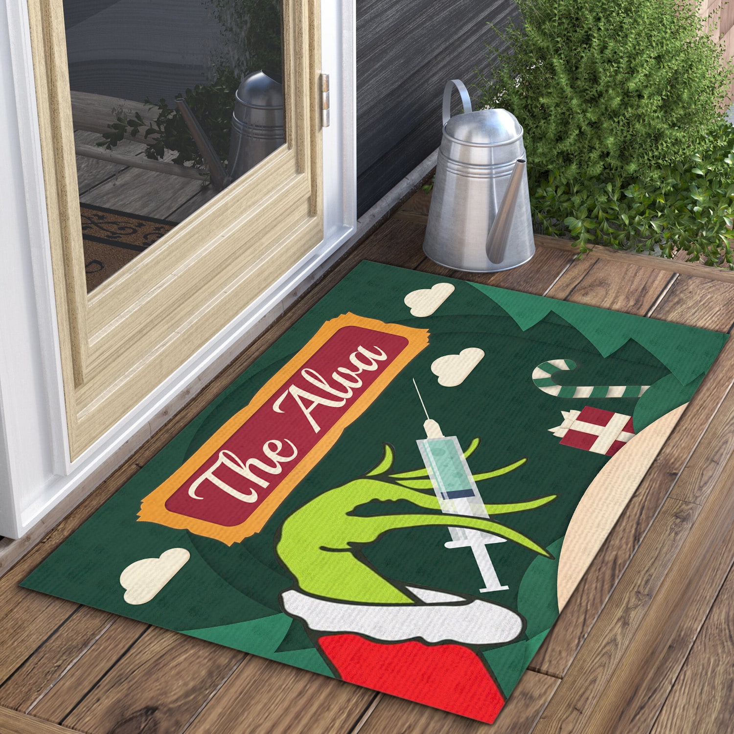5KNG. Grinch hand sample design Doormat mockup 3