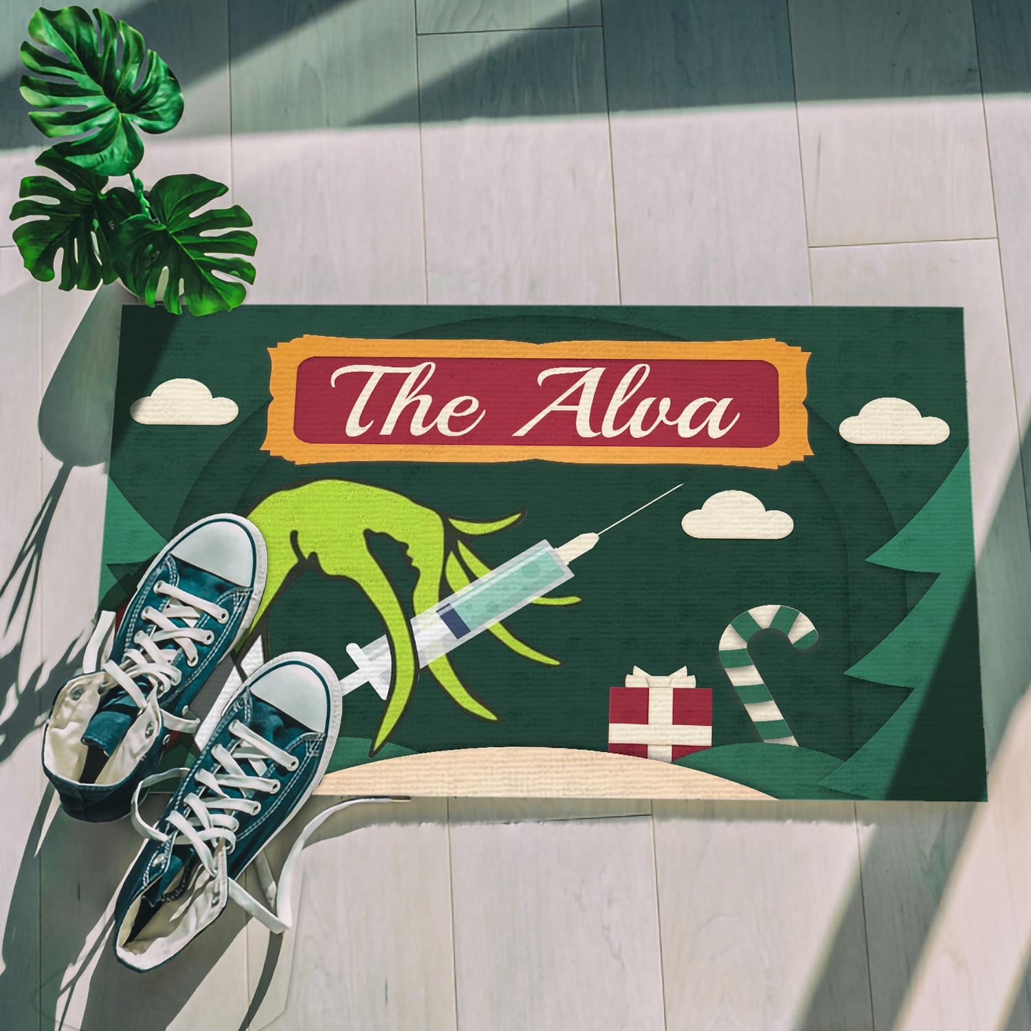 5KNG. Grinch hand sample design Doormat mockup 5