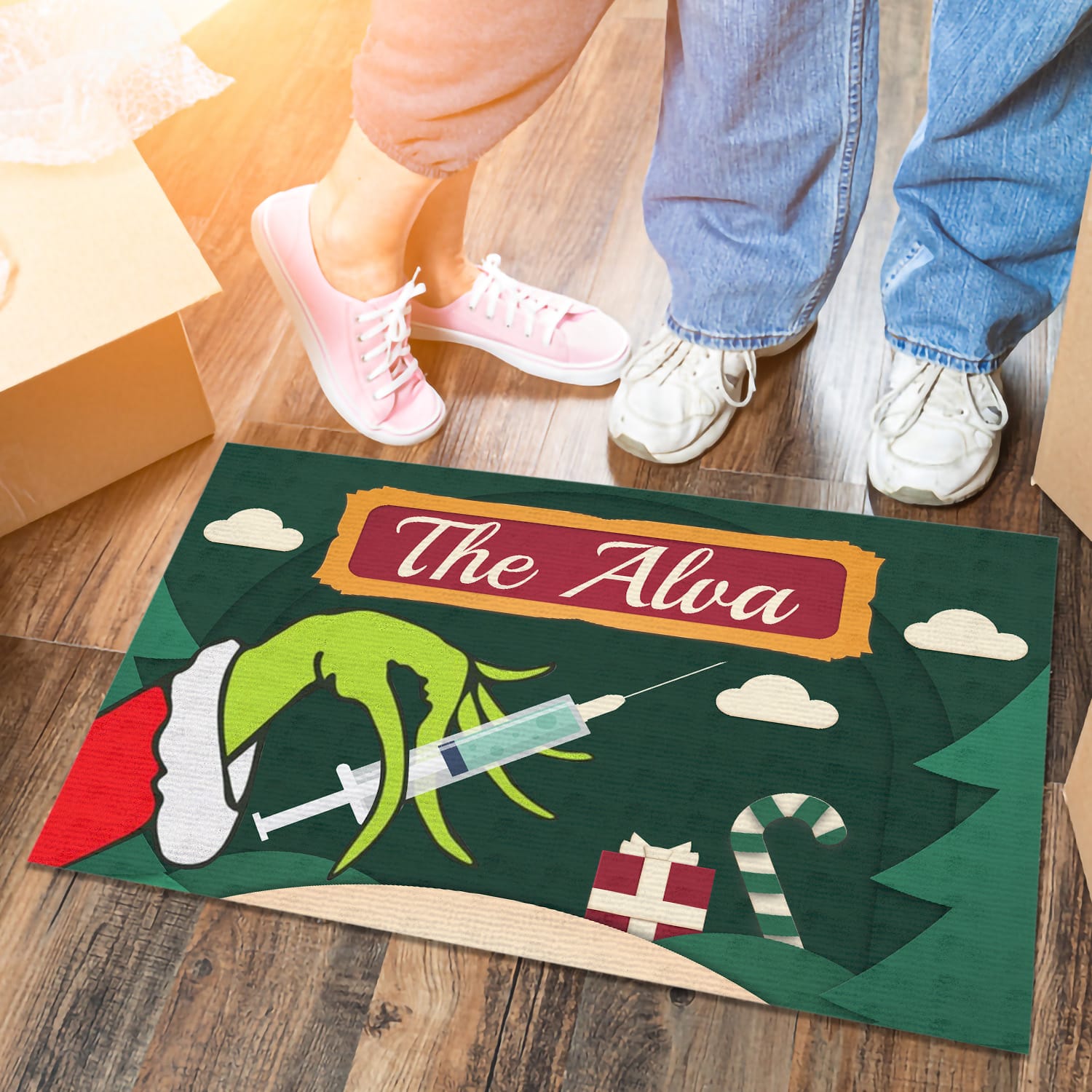 5KNG. Grinch hand sample design Doormat mockup 6