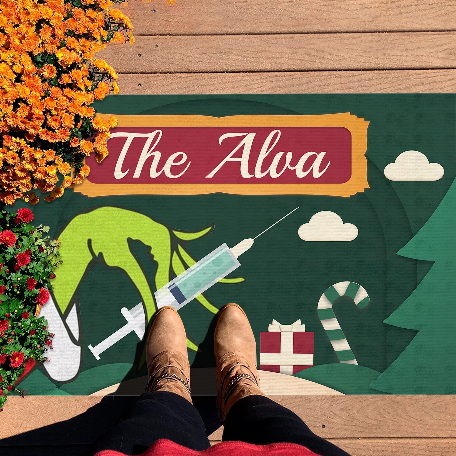 5KNG. Grinch hand sample design Doormat mockup 7