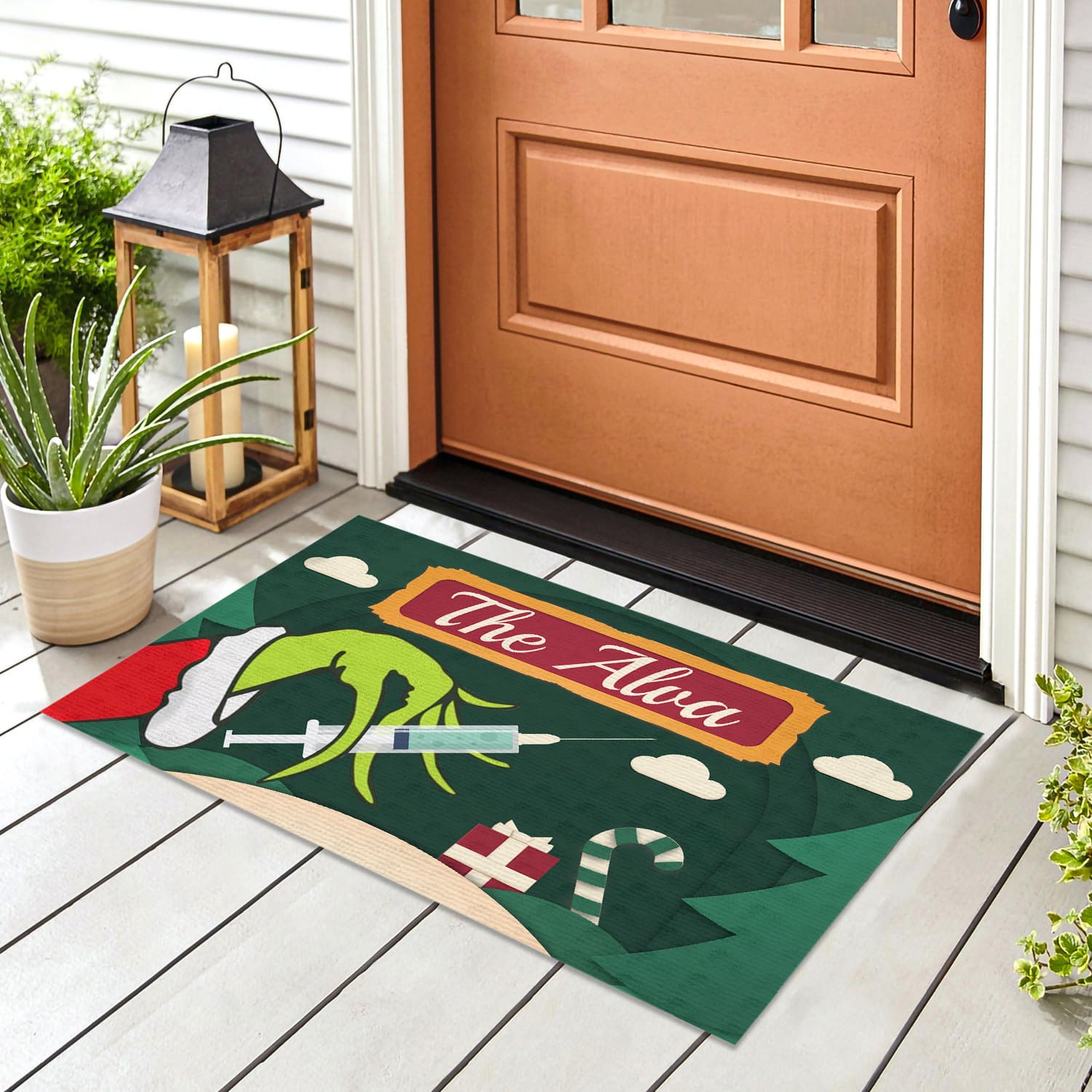 5KNG. Grinch hand sample design Doormat mockup 8