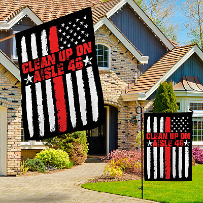 Alternative view of Clean Up On Aisle 46 Outdoor Garden Flag - House Flag - Wall Flag - Anti Biden Harris Flag
