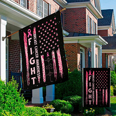 Alternative view of Fight Breast Cancer Awareness Outdoor Garden Flag - House Flag - Wall Flag - Breast Cancer Awareness Flag