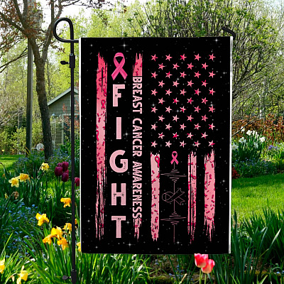 Fight Breast Cancer Awareness Outdoor Garden Flag - House Flag - Wall Flag - Breast Cancer Awareness Flag