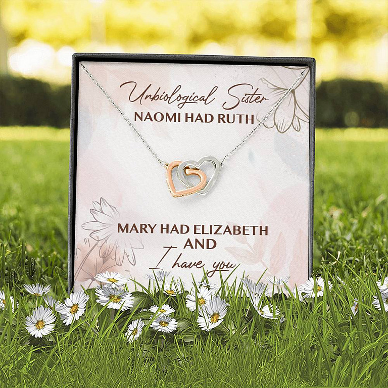 Unbiological Sister Naomi Had Ruth Mary Had Elizabeth And I Have You Interlocking Hearts Pendant Necklace