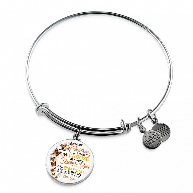To My Children If I Had to Choose Between Loving You and Breathing Butterfly Circle Pendant Necklace - Bangle