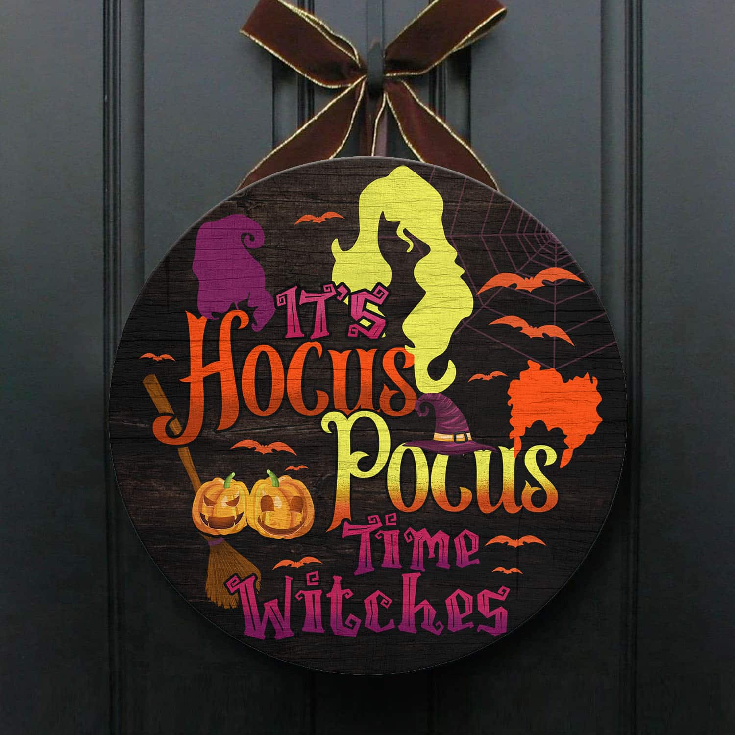 40 HG. Hocus Pocus Time Witches Door Sign Mockup 1