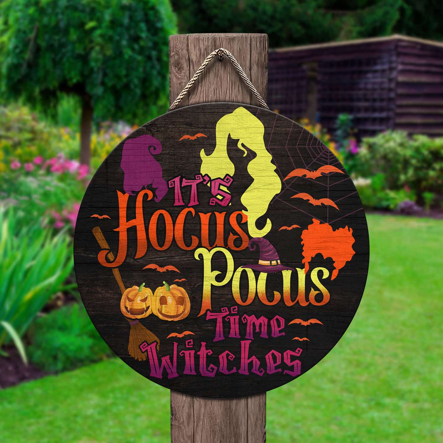 40 HG. Hocus Pocus Time Witches Door Sign Mockup 2