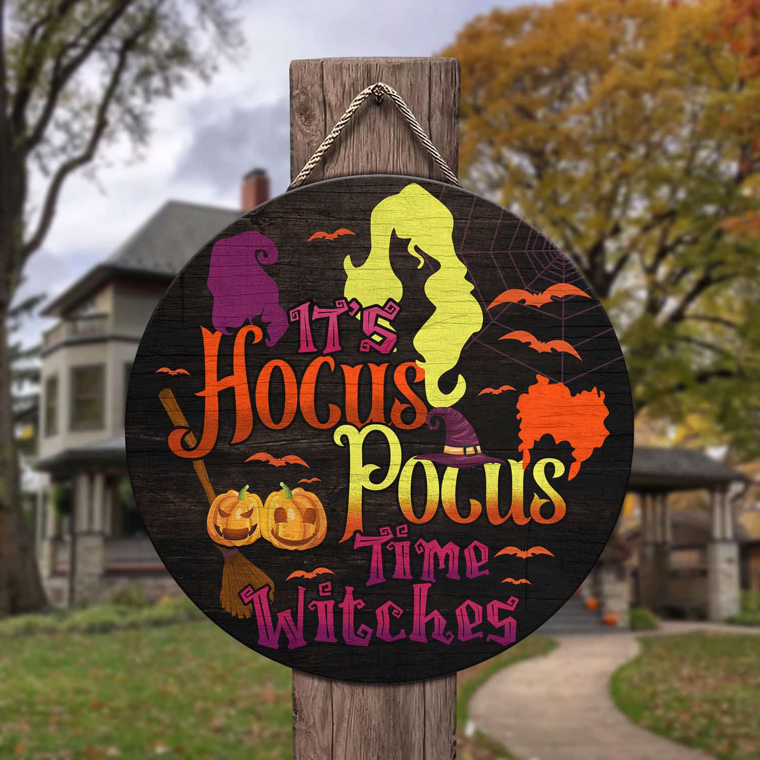 40 HG. Hocus Pocus Time Witches Door Sign Mockup 3