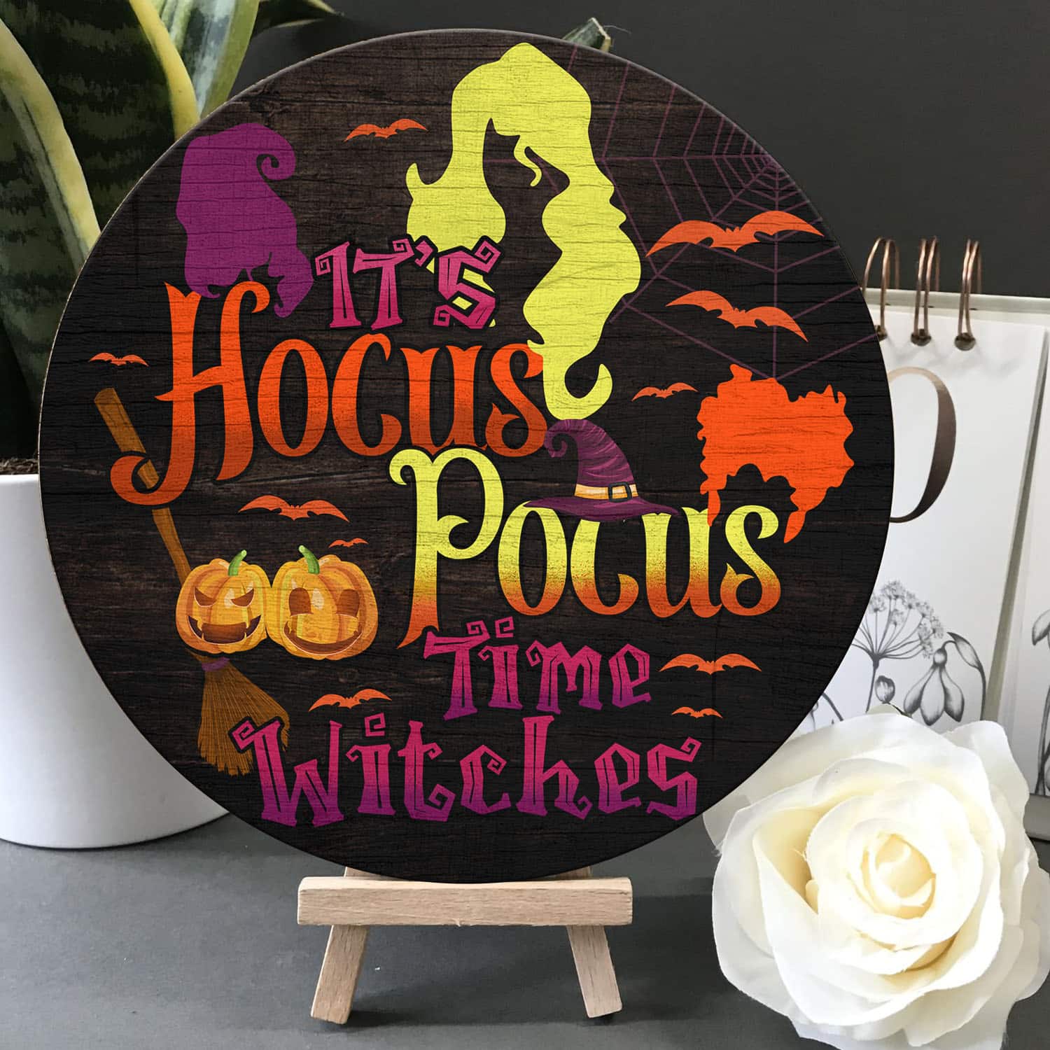 40 HG. Hocus Pocus Time Witches Door Sign Mockup 5