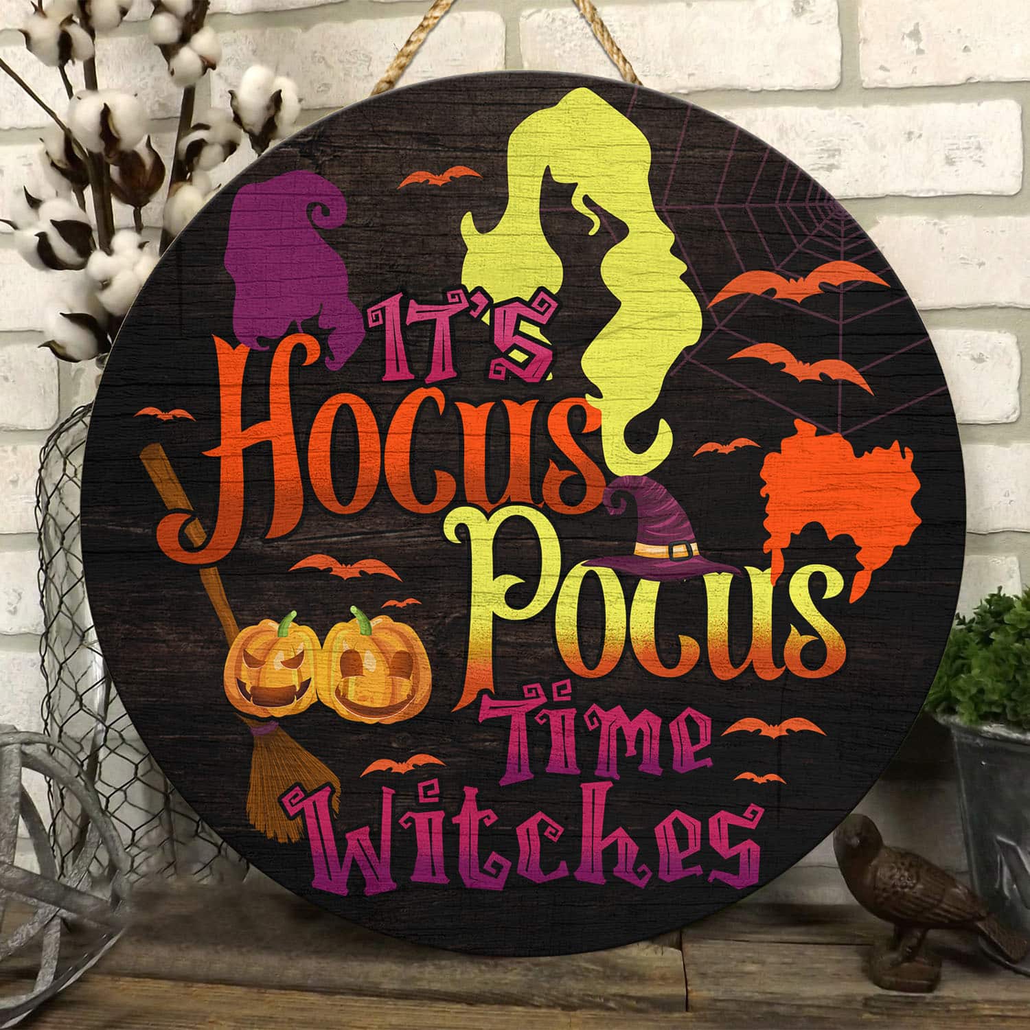 40 HG. Hocus Pocus Time Witches Door Sign Mockup 6