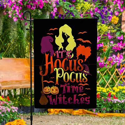 It's Hocus Pocus Time Witches Garden Flag - Three Witches Sandersons Sisters Halloween House Flag