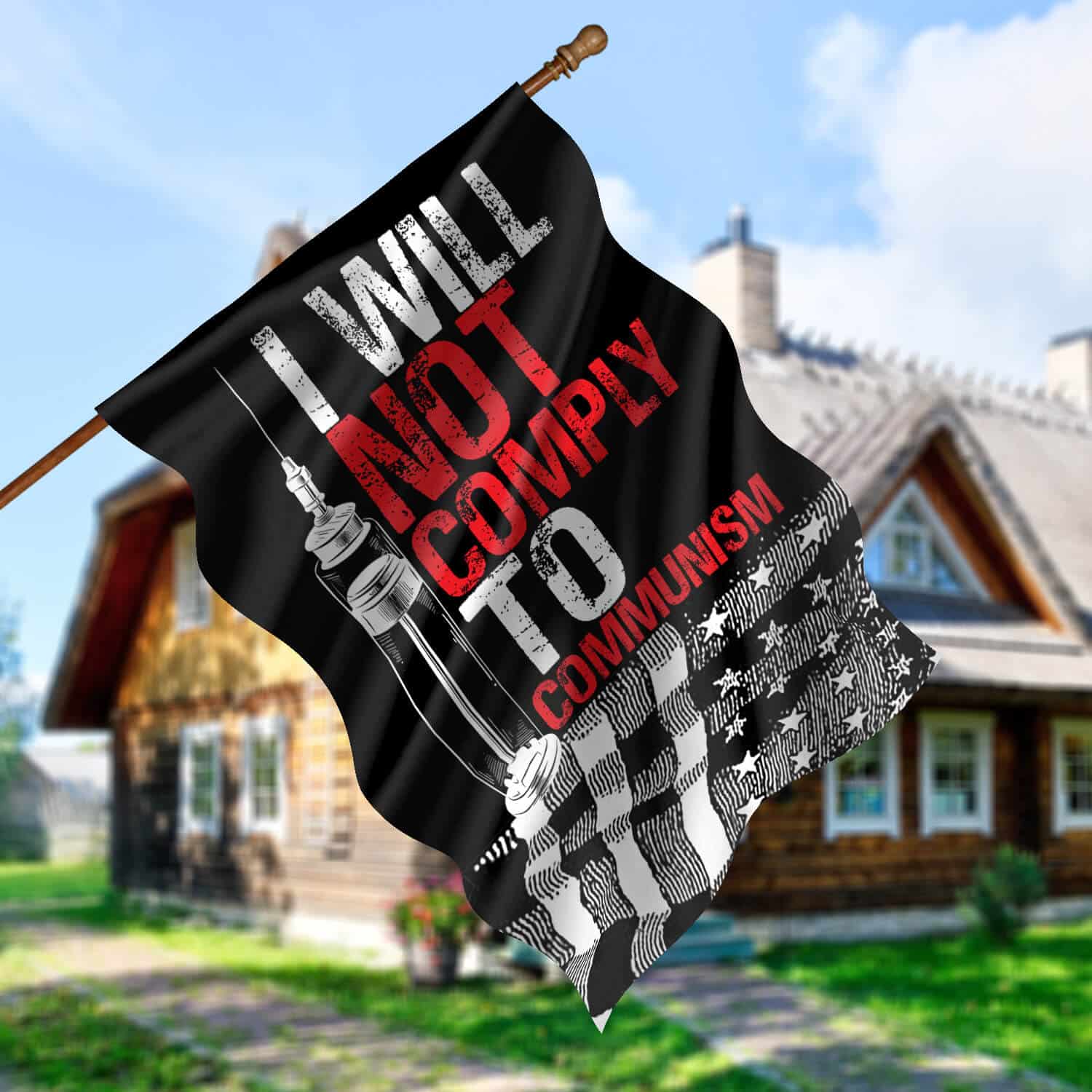 4HV. I Will Not Comply Communism (flag) 30x40 House Flag Mockup 5