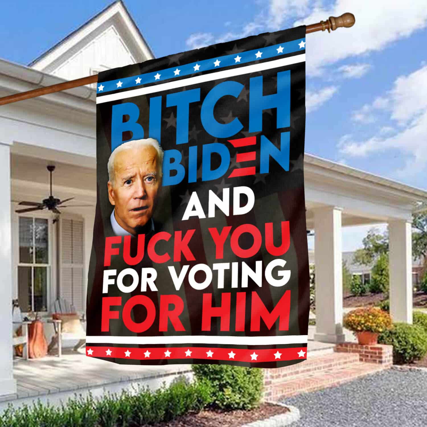 1HV ưu tiên. Bitch Biden 30x40 House Flag Mockup 3