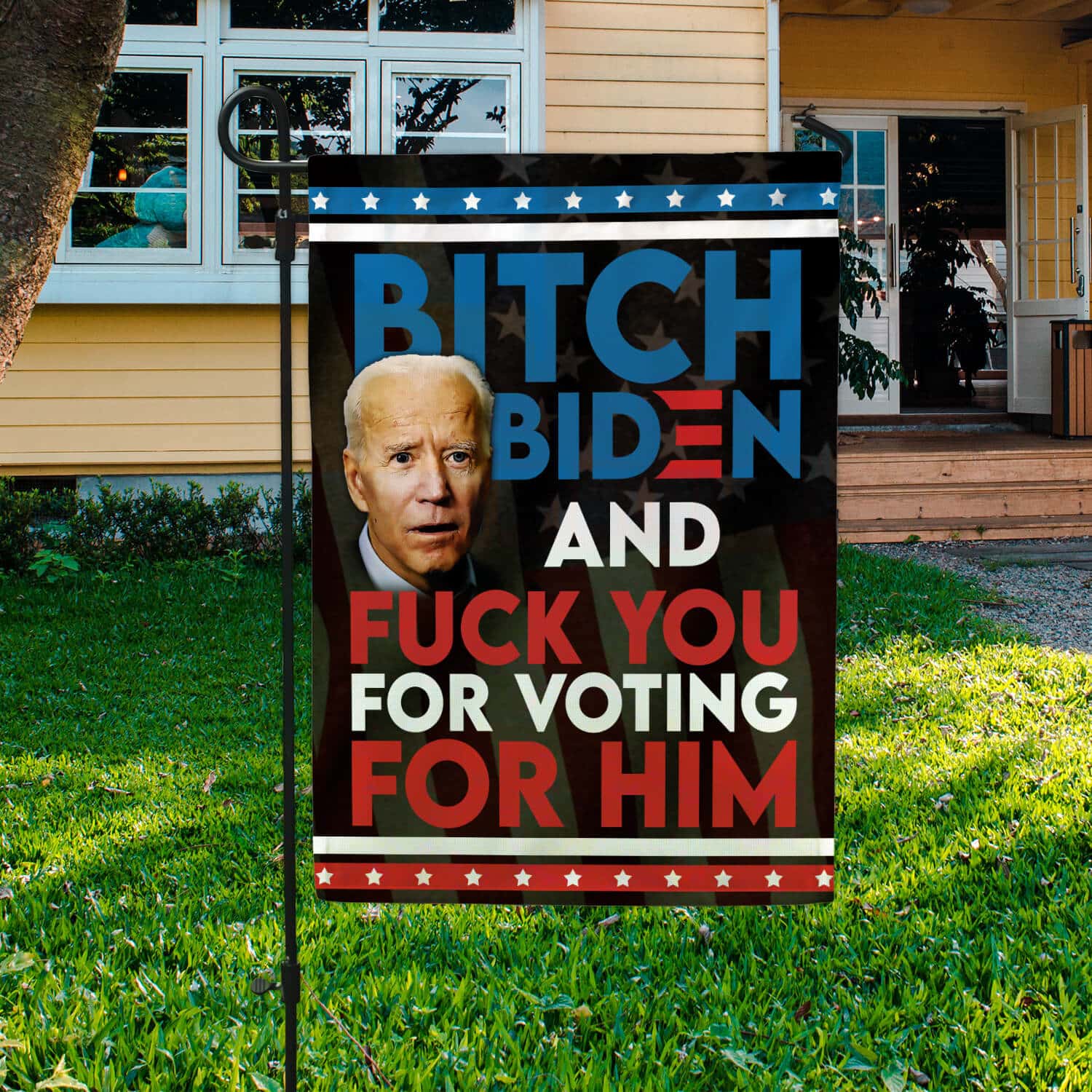 1HV ưu tiên. Bitch Biden 30x40 Garden Flag Mockup 3