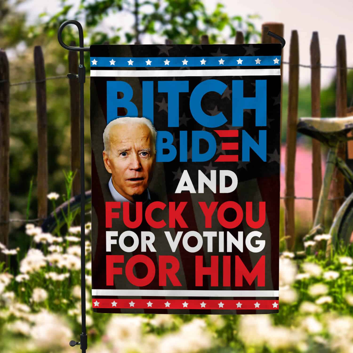 1HV ưu tiên. Bitch Biden 30x40 Garden Flag Mockup 6