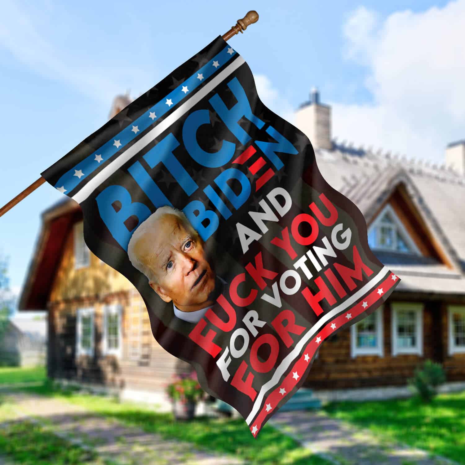 1HV ưu tiên. Bitch Biden 30x40 House Flag Mockup 5