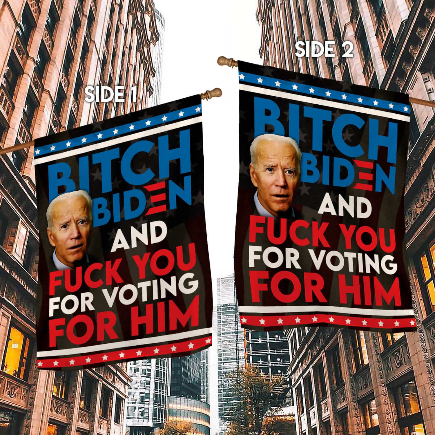 1HV ưu tiên. Bitch Biden 30x40R House Flag Mockup 2 Side-1
