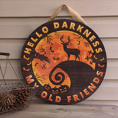 Alternative view of Spooky Deer Hunting Red Moon Halloween Decorative Door Sign - Scary Deer Hunter Happy Halloween Front Porch Sign Indoor Outdoor Decor