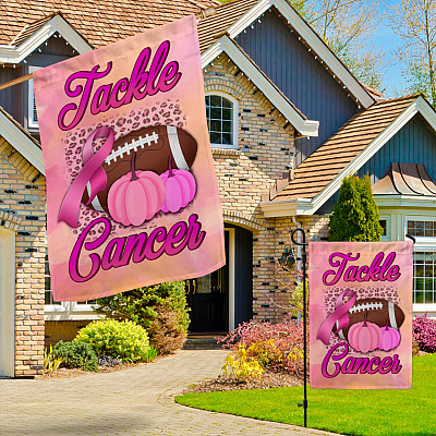 Alternative view of Breast Cancer Tackle Football Pink Ribbon Decorative Flag - Football Breast Cancer Awareness Month Flag In October We Wear Pink Flag