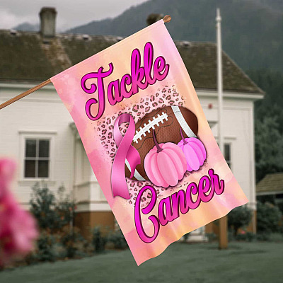 Breast Cancer Tackle Football Pink Ribbon Decorative Flag - Football Breast Cancer Awareness Month Flag In October We Wear Pink Flag