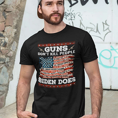 Alternative view of Guns Don't Kill People Biden Does T-Shirt - Names Of 13 Fallen Soldiers Heroes Afghanistan V-Neck Shirt