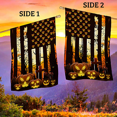 Alternative view of Happy Halloween Spooky Pumpkin American Decorative Flag - Scary Pumpkin Happy Halloween Custome Garden House Sign Flag