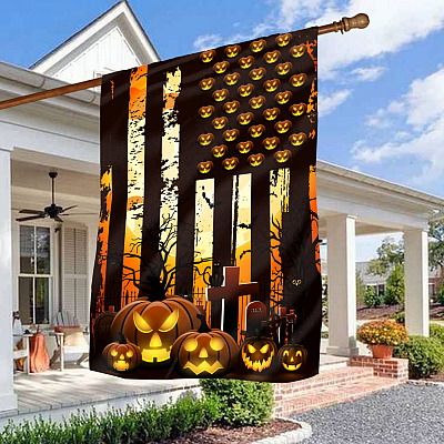 Happy Halloween Spooky Pumpkin American Decorative Flag - Scary Pumpkin Happy Halloween Custome Garden House Sign Flag