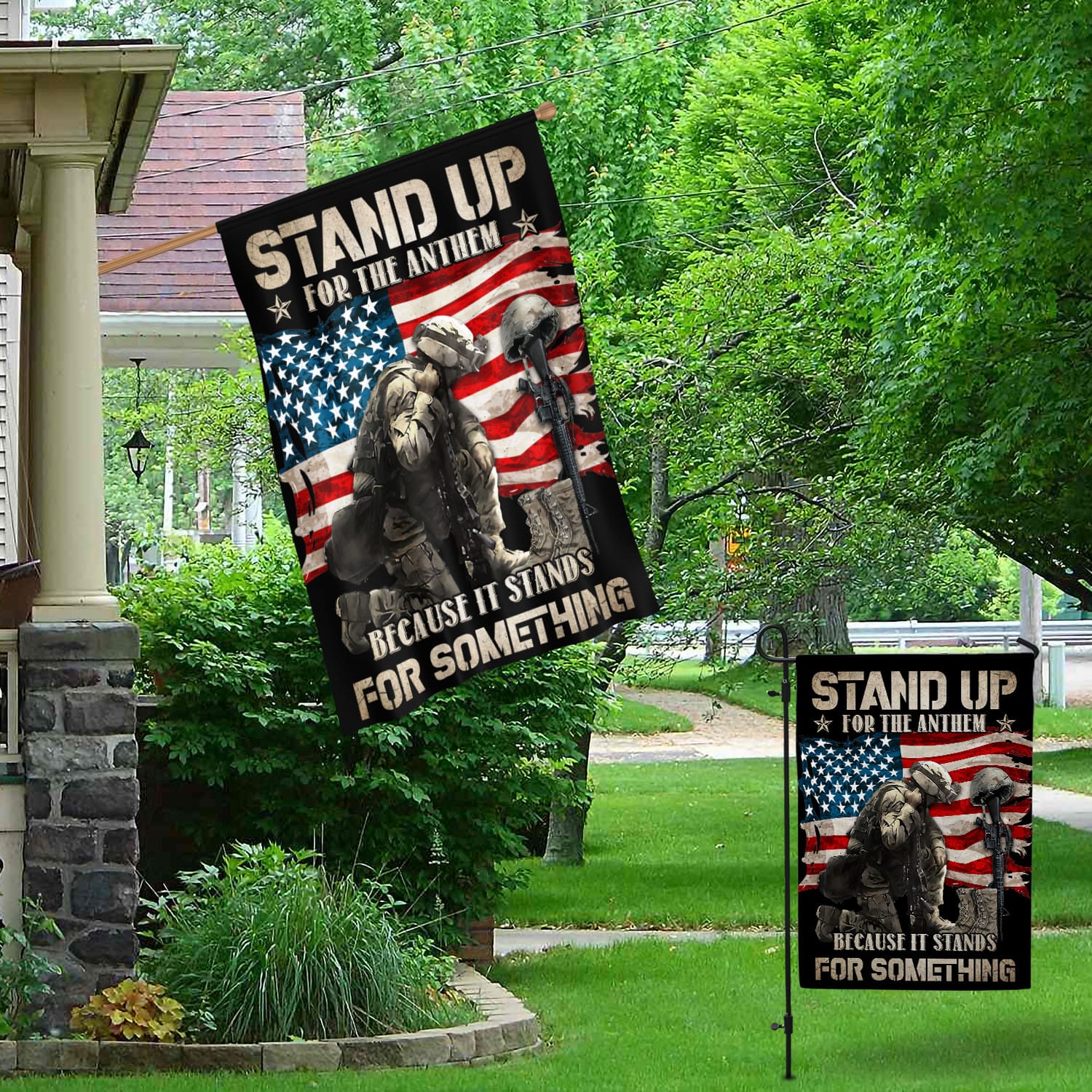 2BN. Stand Up For The Anthem 30x40 Garden & House Mockup 1