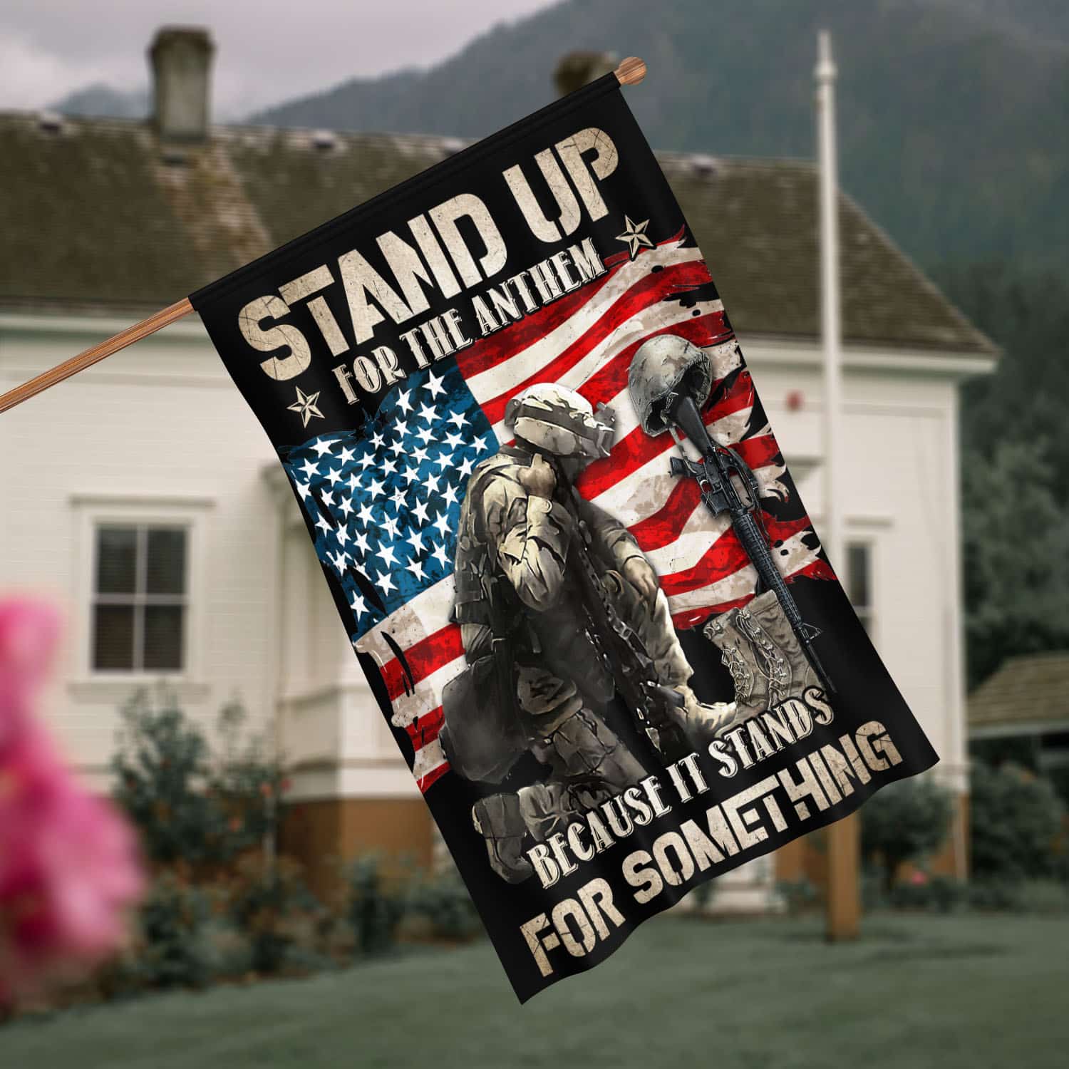 2BN. Stand Up For The Anthem 30x40 House Flag Mockup 4