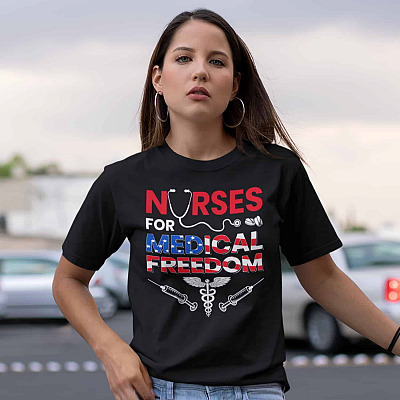 Alternative view of Nurses For Medical Freedom American Flag T-Shirt - V-Neck Shirt