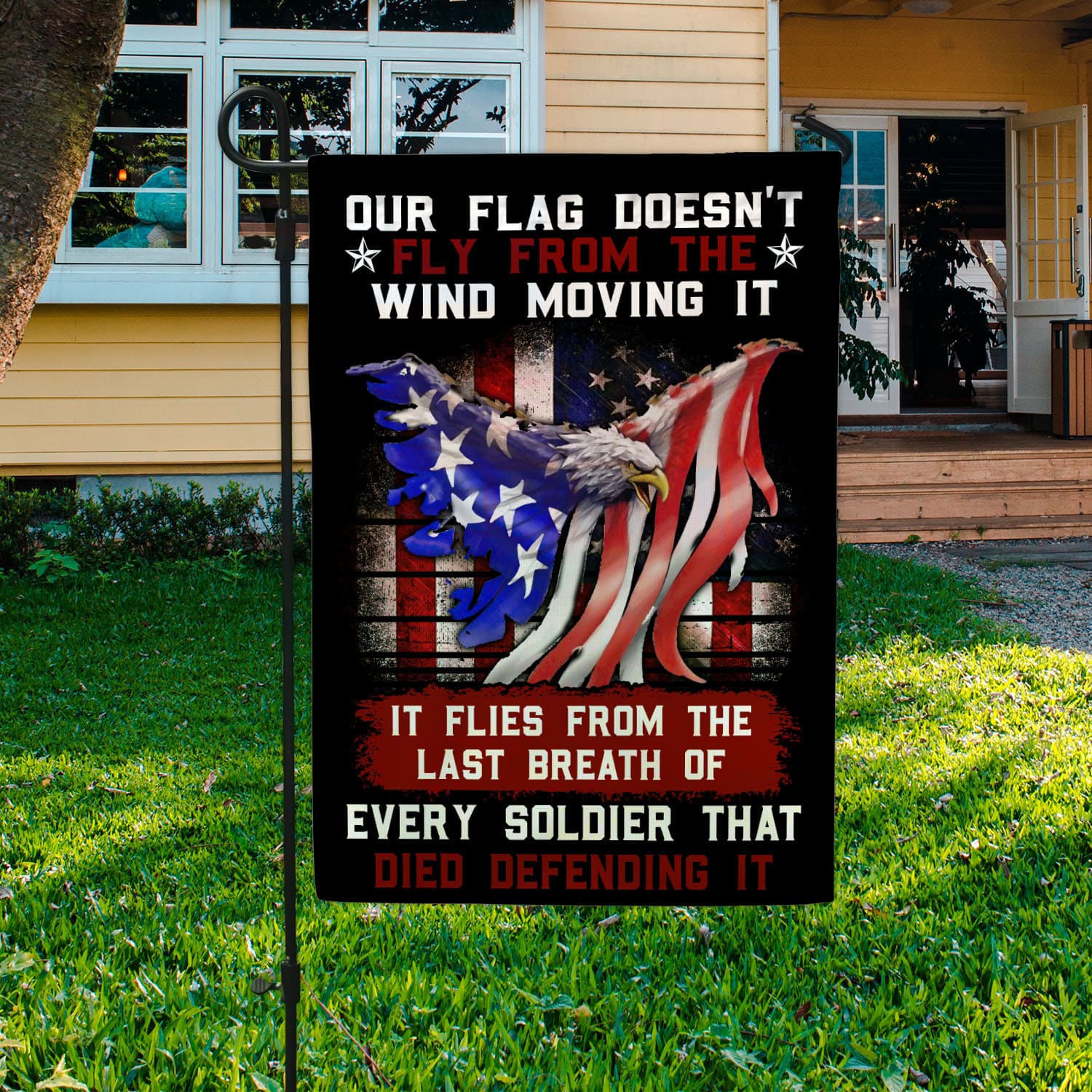 9VT. Our Flag Doesn't Fly Garden Flag Mockup 3