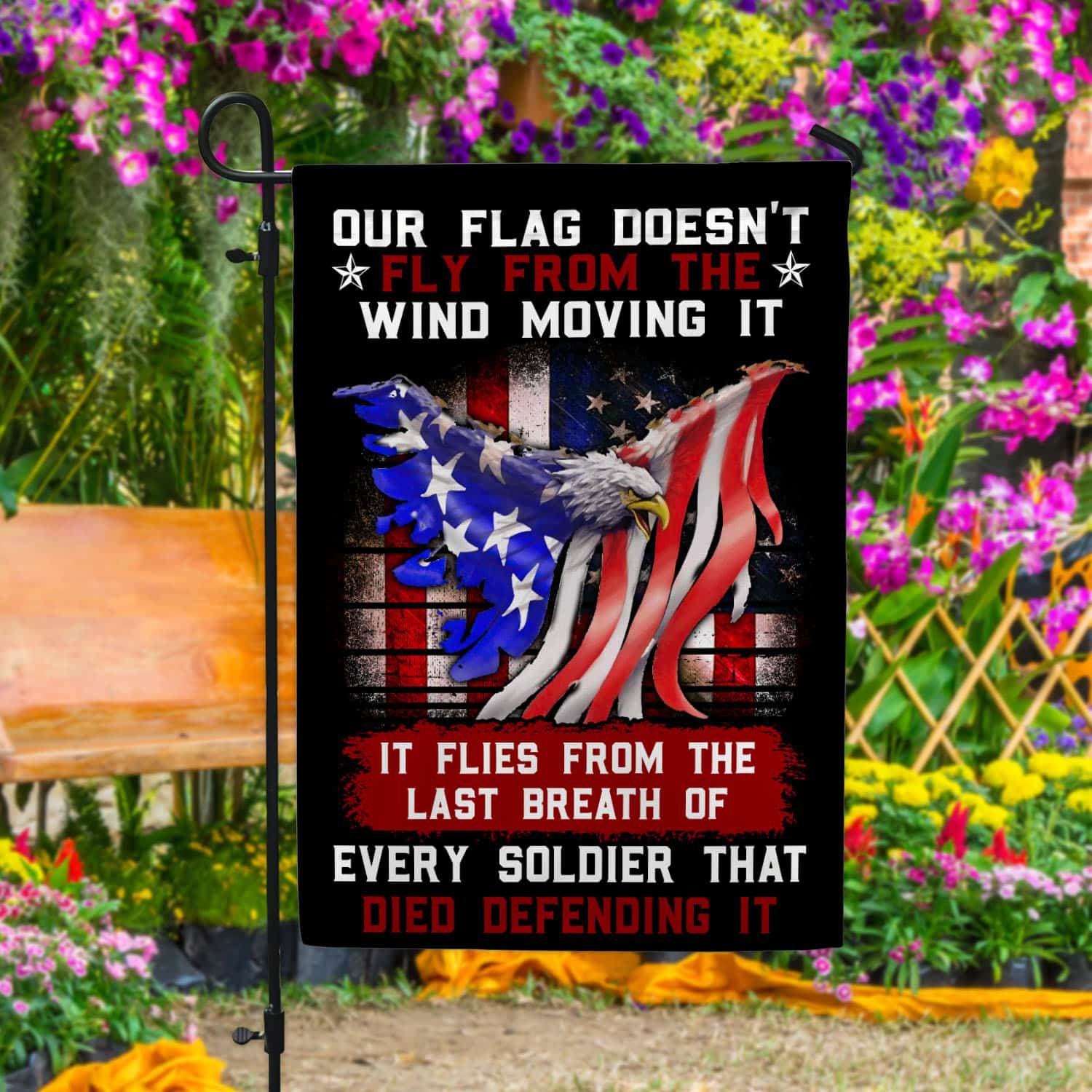 9VT. Our Flag Doesn't Fly Garden Flag Mockup 4