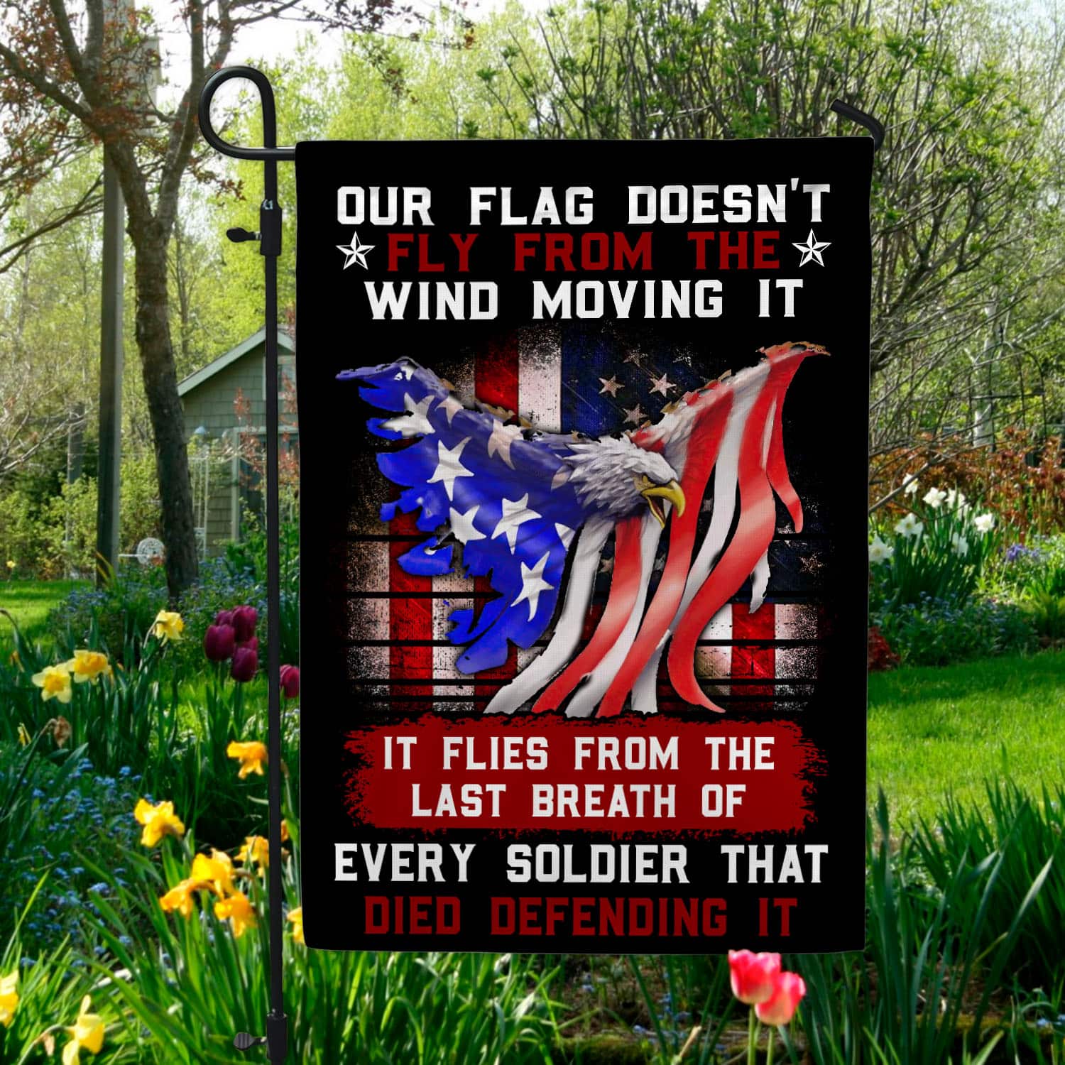 9VT. Our Flag Doesn't Fly Garden Flag Mockup 5