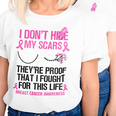 Alternative view of I Don't Hide My Scars They're Proof That I Fought For This Life Breast Cancer Awareness T-Shirt - V-Neck Shirt