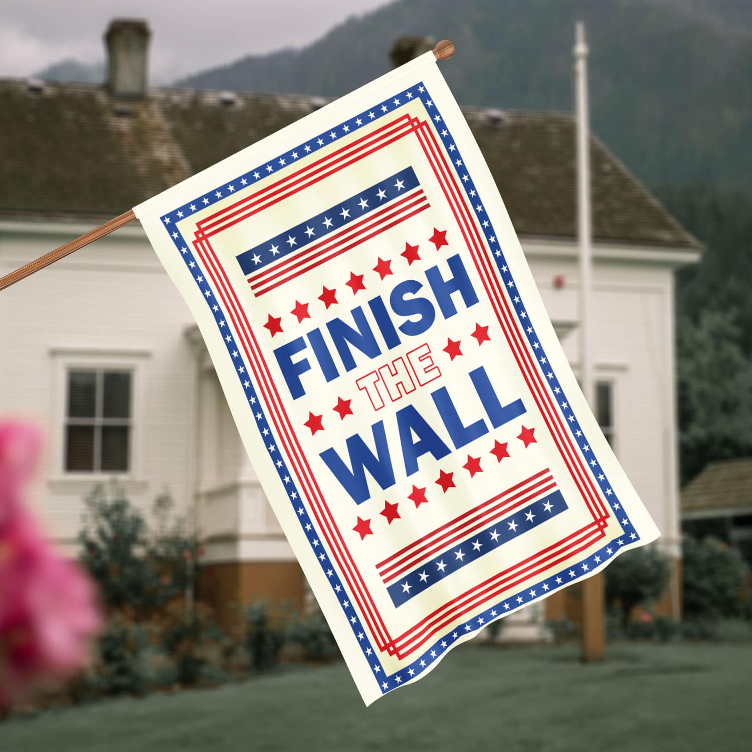 6BN. Finish the Wall 30x40 House Flag Mockup 4