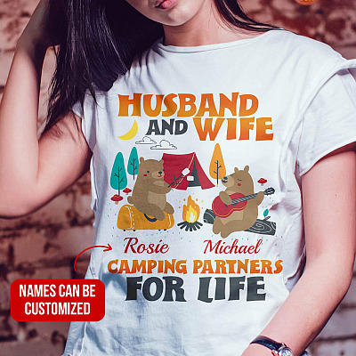 Alternative view of Personalized Names Husband and Wife Camping Partners for Life T-Shirt - Hoodie - Sweatshirt - Couple Matching Camping Shirts