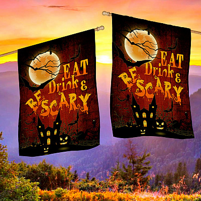 Alternative view of Eat Drink and Be Scary Happy Halloween Garden Flag - House Flag - Wall Flag