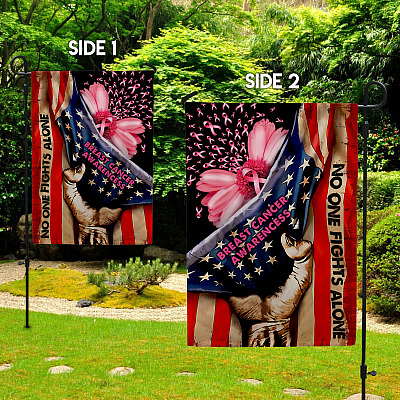 Alternative view of Daisy Breast Cancer Awareness No One Fights Alone Garden Flag - Breast Cancer American Flag House Flag