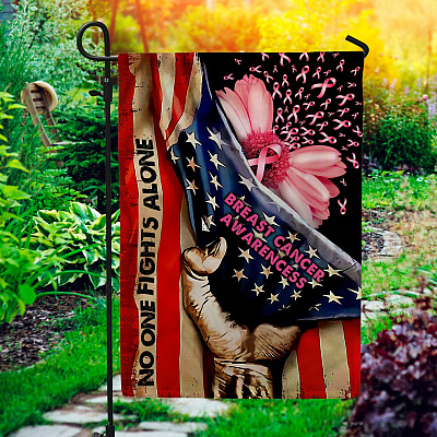 Daisy Breast Cancer Awareness No One Fights Alone Garden Flag - Breast Cancer American Flag House Flag