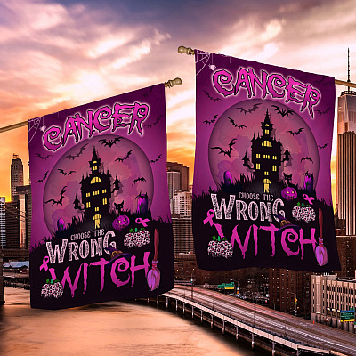 Alternative view of Cancer Chose the Wrong Witch Breast Cancer Awareness Garden Flag - House Flag - Wall Flag